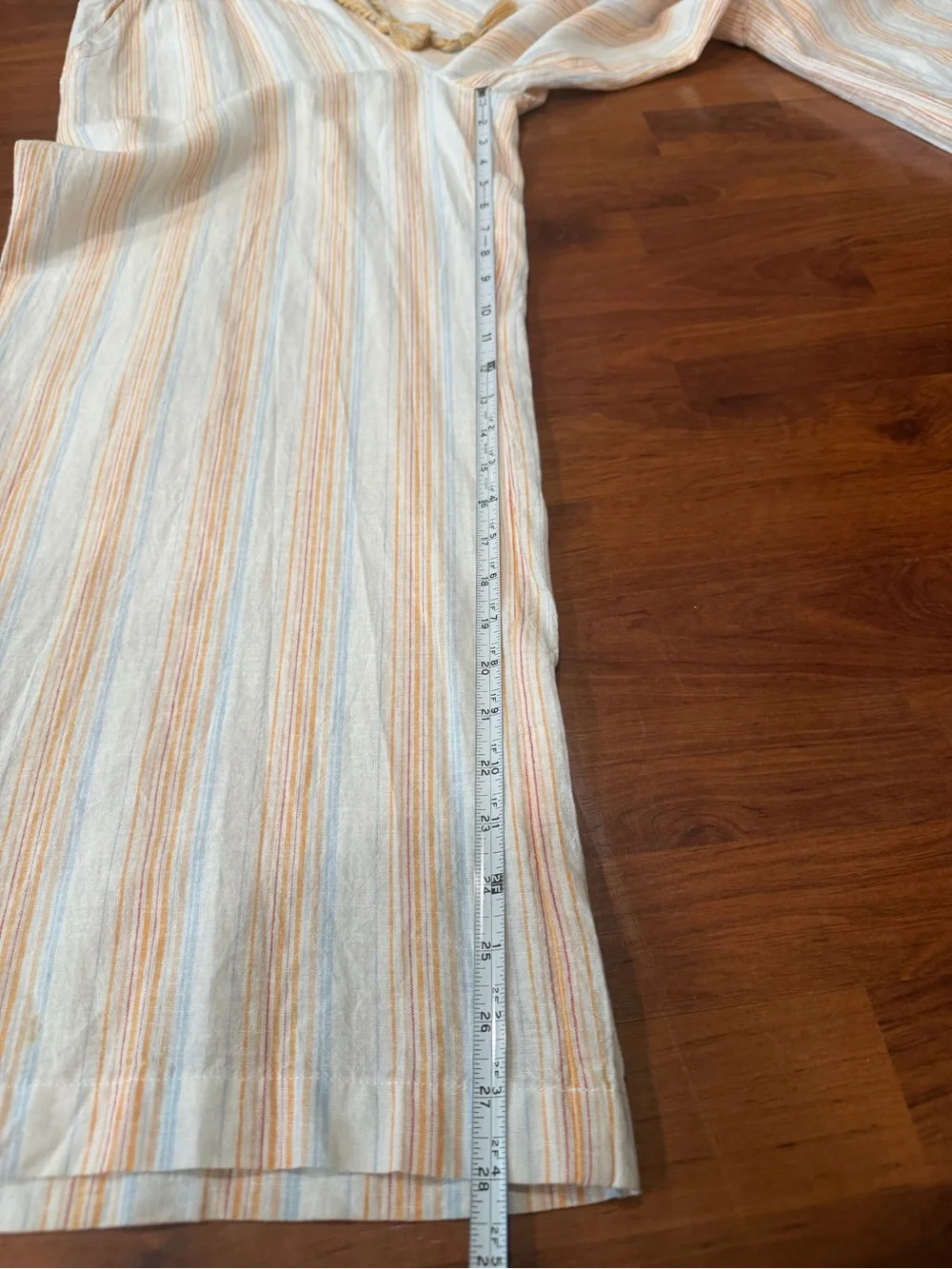 For Cynthia Palazzo Beach Pants Womens Sz L Linen Blend Wide Leg Cream Stripped